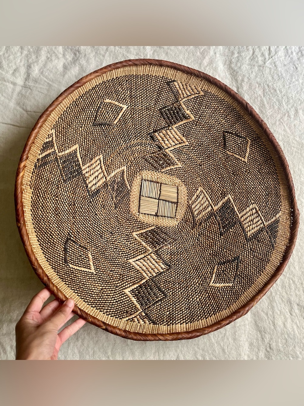 Vintage Tonga Binga Basket Zimbabwe Woven Winnowing Geometric Large 20”